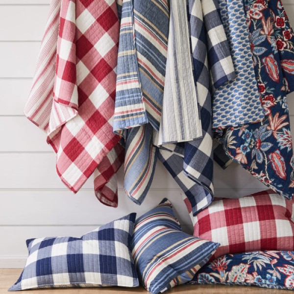 Levtex Home - Camden Quilt Set - King Size Quilt + Two King Pillow Shams - Buffalo Check Pattern in Red and Cream - Dimensions